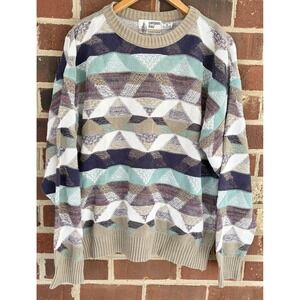 Vintage‎ London Fog Sweater Mens Medium Multicolor Geometric Pullover USA 90s